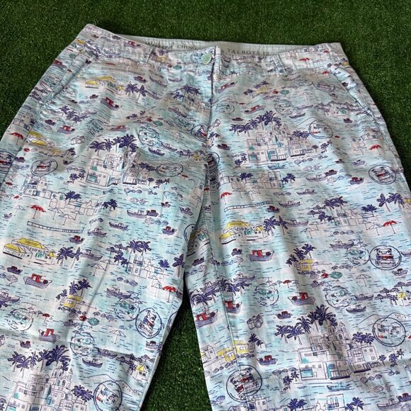 Talbots Flat Front The Weekend Chino Santorini Print Blue Casual Pants Size 12 - Picture 6 of 14